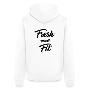 Fres and Fit T-Shirt - Unisex Premium Bio Zip Hoodie - Weiß - Hinten - Thijin (182cm)