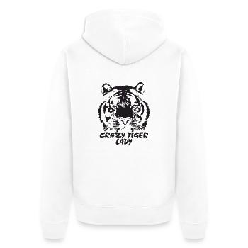 Crazy tiger lady in black - Unisex Premium Bio Zip Hoodie - Weiß - Hinten - Thijin (182cm)