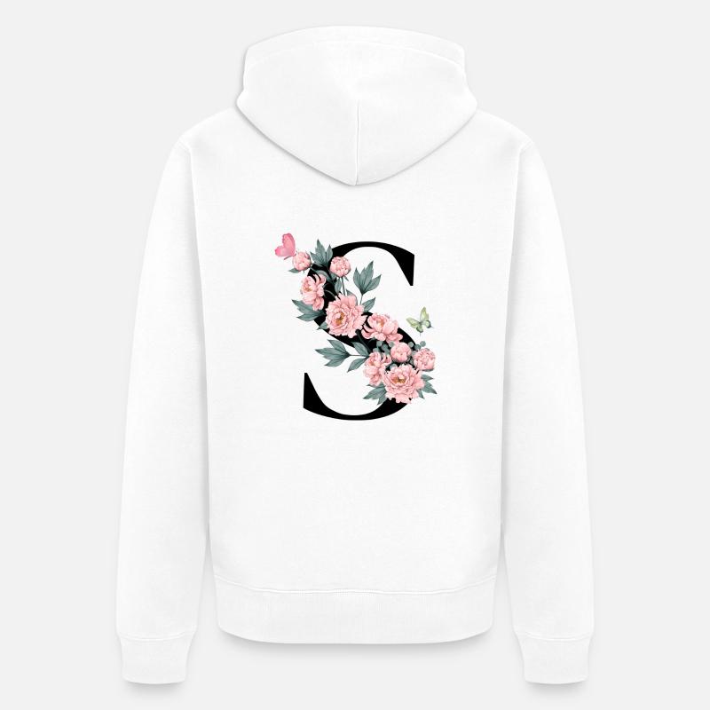 Lettre s fleurs rose - Veste à capuche bio Premium Unisexe - blanc