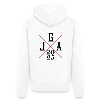JGA 2025 - Unisex Premium Bio Zip Hoodie - Weiß - Hinten - Thijin (182cm)