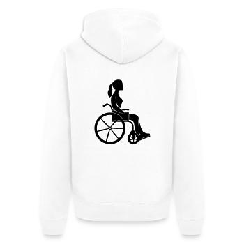 Rollstuhl Frau - Unisex Premium Bio Zip Hoodie - Weiß - Hinten - Thijin (182cm)