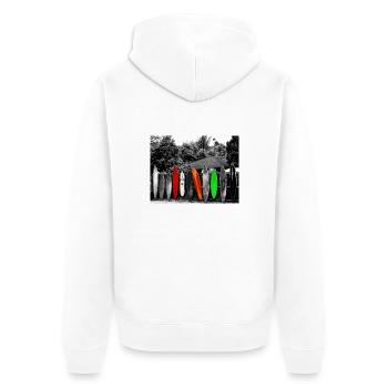 "Surf Boards" - Unisex Premium Bio Zip Hoodie - Weiß - Hinten - Thijin (182cm)