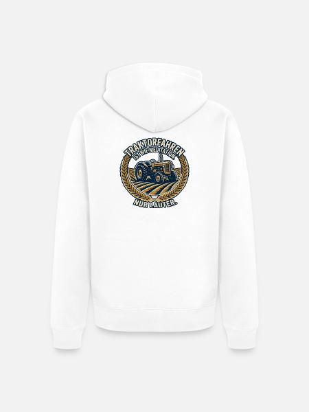 Traktorfahren: Meditation im Feld - Unisex Premium Bio Zip Hoodie - Weiß