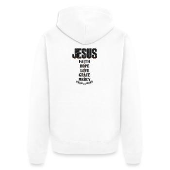Jesus Glaube Hoffnung Liebe Gnade Barmherzigkeit - Unisex Premium Bio Zip Hoodie - Weiß - Hinten - Thijin (182cm)