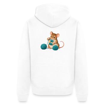 Maus wickelt einen Wollpompon - Unisex Premium Bio Zip Hoodie - Weiß - Hinten - Thijin (182cm)