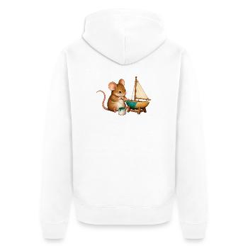 Maus baut ein Modellsegelboot - Unisex Premium Bio Zip Hoodie - Weiß - Hinten - Thijin (182cm)