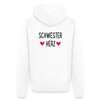SCHWESTERHERZ - Unisex Premium Bio Zip Hoodie - Weiß - Hinten - Thijin (182cm)