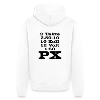 PX in Zahlen - Unisex Premium Bio Zip Hoodie - Weiß - Hinten - Thijin (182cm)