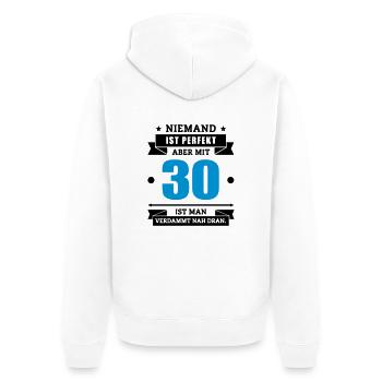 Funshirt 30 - Unisex Premium Bio Zip Hoodie - Weiß - Hinten - Thijin (182cm)