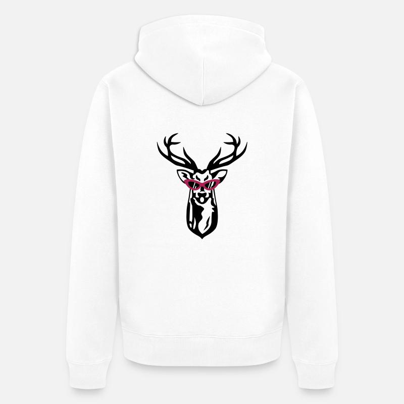 Hirsch mit Retrobrille - Unisex Premium Bio Zip Hoodie - Weiß
