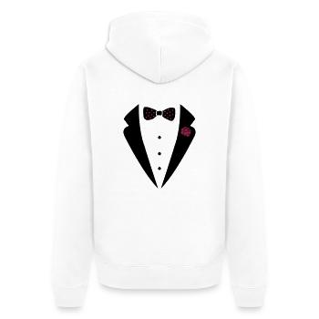 bow_tie_anzug_002 - Unisex Premium Bio Zip Hoodie - Weiß - Hinten - Thijin (182cm)