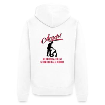 Ätsch ich bin schneller - Unisex Premium Bio Zip Hoodie - Weiß - Hinten - Thijin (182cm)