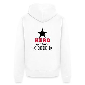 hero of chain - Unisex Premium Bio Zip Hoodie - Weiß - Hinten - Thijin (182cm)