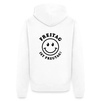 Freitag ist Freutag! - Unisex Premium Bio Zip Hoodie - Weiß - Hinten - Thijin (182cm)