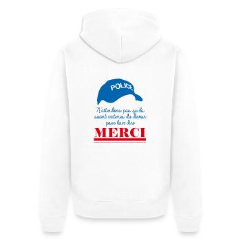 France Victimes du Devoir Policier Police Merci - Veste à capuche bio Premium Unisexe - blanc - Dos - Thijin (182cm)