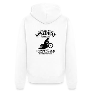 Speedway - Unisex Premium Bio Zip Hoodie - Weiß - Hinten - Thijin (182cm)