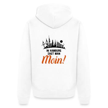 hamburg skyline moin - Unisex Premium Bio Zip Hoodie - Weiß - Hinten - Thijin (182cm)
