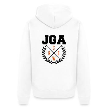jga crew - Unisex Premium Bio Zip Hoodie - Weiß - Hinten - Thijin (182cm)