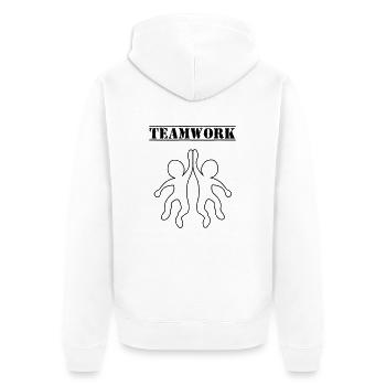 teamwork_01 - Unisex Premium Bio Zip Hoodie - Weiß - Hinten - Thijin (182cm)