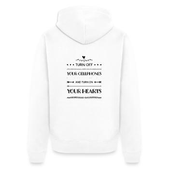 Schalten Sie Ihre Handys aus und schalten Sie Ihre Herzen ein - Unisex Premium Bio Zip Hoodie - Weiß - Hinten - Thijin (182cm)
