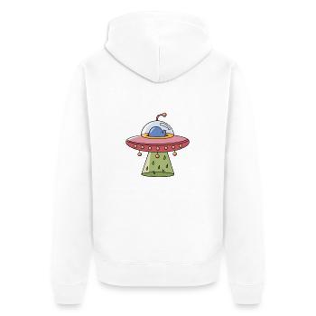 Ufo - Unisex Premium Bio Zip Hoodie - Weiß - Hinten - Thijin (182cm)