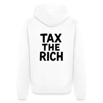 Tax the Rich Schwarz - Unisex Premium Bio Zip Hoodie - Weiß - Hinten - Thijin (182cm)