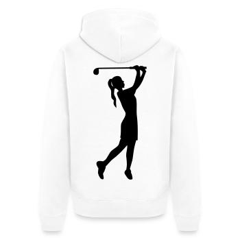 Golferin Silhouette, Golf Abschlag Damen Golf  - Unisex Premium Bio Zip Hoodie - Weiß - Hinten - Thijin (182cm)