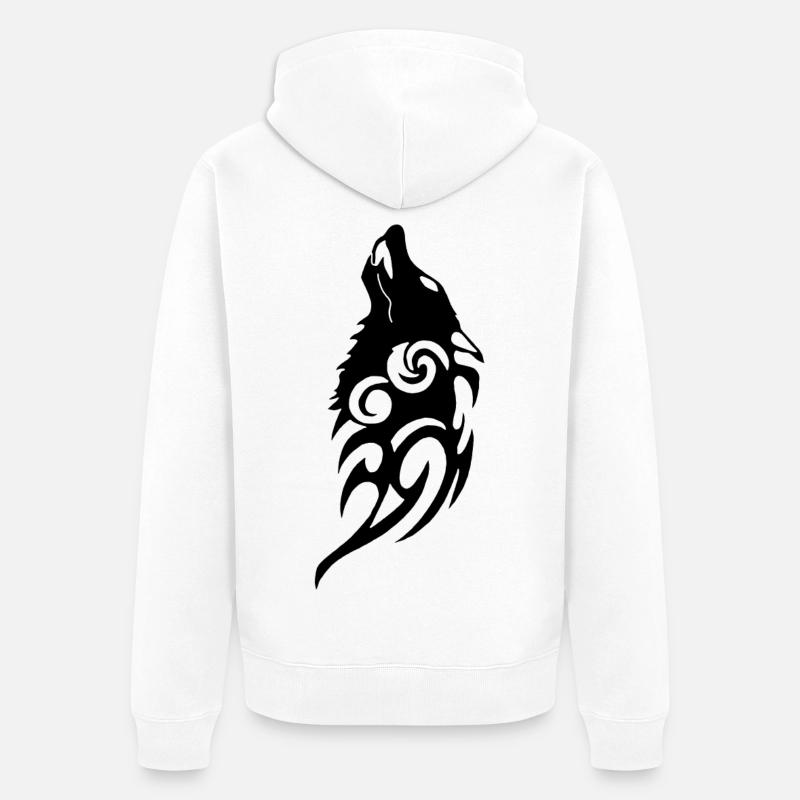 Schwarzer Wolf: Geist des Waldes - Unisex Premium Bio Zip Hoodie - Weiß