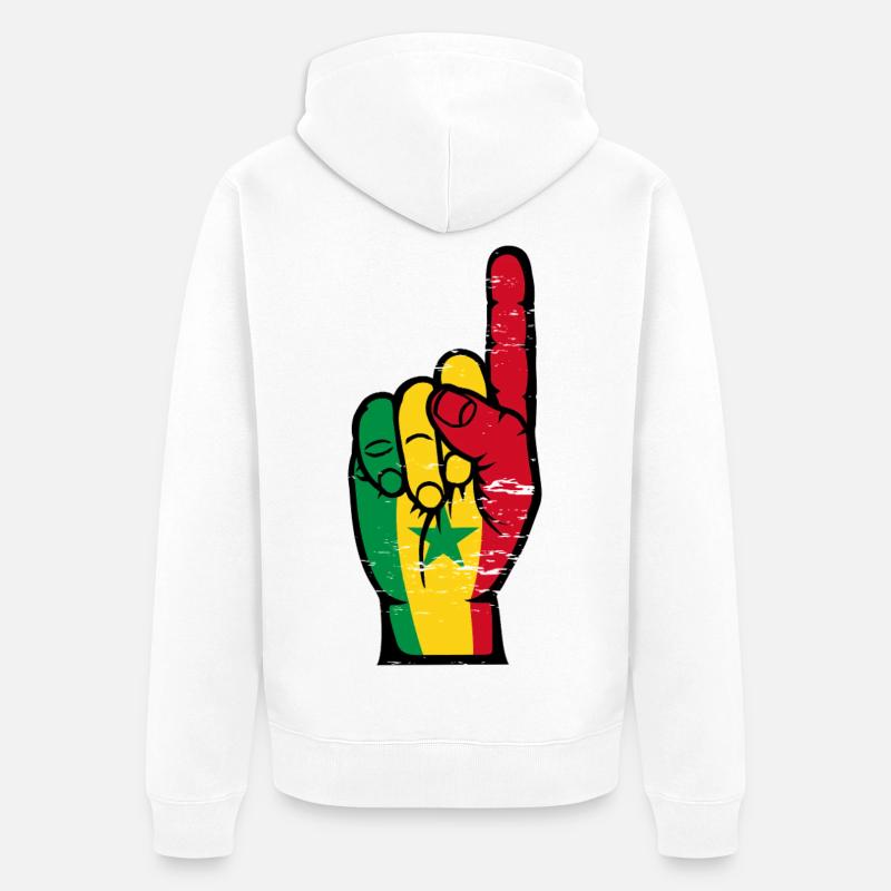 Main des drapeaux du Sénégal - Veste à capuche bio Premium Unisexe - blanc