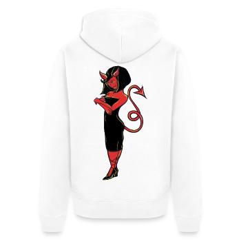 Teuflische Eleganz in rotem Kleid - Unisex Premium Bio Zip Hoodie - Weiß - Hinten - Thijin (182cm)