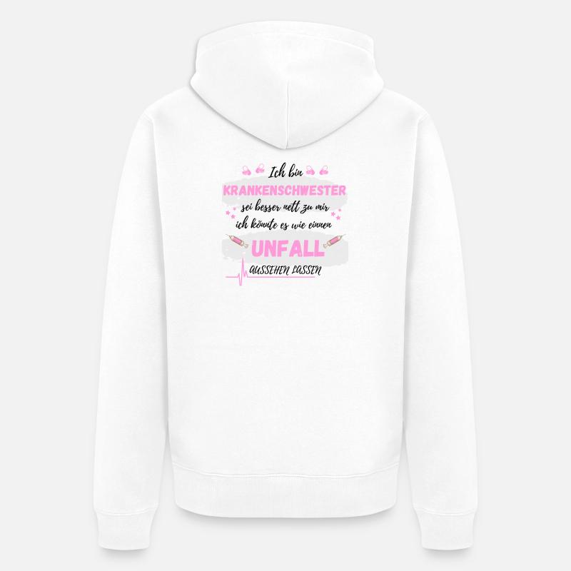 Ich bin Krankenschwester Unfall aussehen - Unisex Premium Bio Zip Hoodie - Weiß