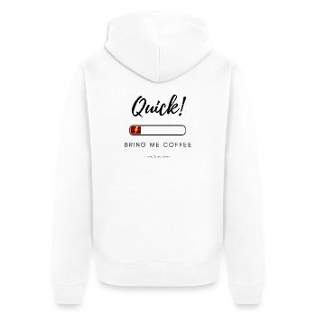 Quick! Bring Me Coffee – Funny Low Energy Shirt - Unisex Premium Organic Zip Hoodie - white - Back - Thijin (182cm)
