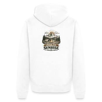 Chase the Sunrise | Camping Design - Unisex Premium Bio Zip Hoodie - Weiß - Hinten - Thijin (182cm)