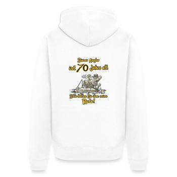 Dieser Angler ist 70 Jahre Geburtstag RAHMENLOS G - Unisex Premium Bio Zip Hoodie - Weiß - Hinten - Thijin (182cm)