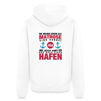 Matrose JGA - Unisex Premium Bio Zip Hoodie - Weiß - Hinten - Thijin (182cm)