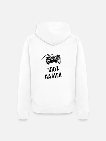 100% Gamer - Unisex Premium Organic Zip Hoodie - white