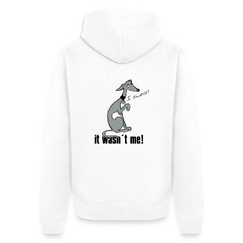 wasnt_me! - Unisex Premium Bio Zip Hoodie - Weiß - Hinten - Thijin (182cm)