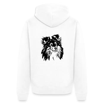 3 Sheltie - Unisex Premium Bio Zip Hoodie - Weiß - Hinten - Thijin (182cm)