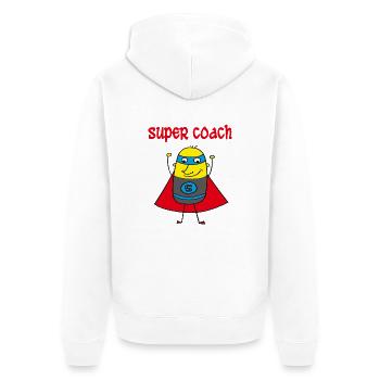 Super coach - Unisex Premium Bio Zip Hoodie - Weiß - Hinten - Thijin (182cm)