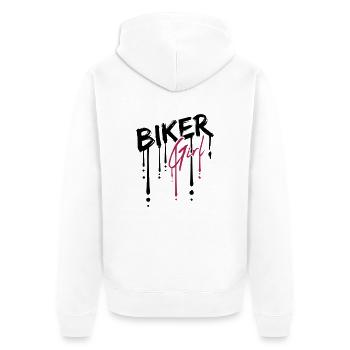 Tropfen Biker Girl - Unisex Premium Bio Zip Hoodie - Weiß - Hinten - Thijin (182cm)