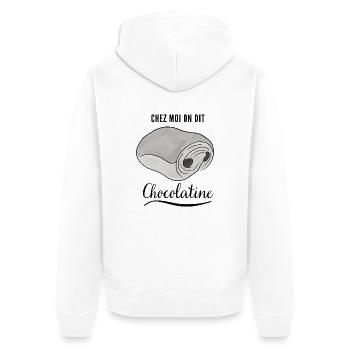 Chez moi on dit chocolatine - Veste à capuche bio Premium Unisexe - blanc - Dos - Thijin (182cm)