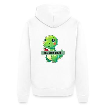 Gotta tame em all! T-Rex - Unisex Premium Bio Zip Hoodie - Weiß - Hinten - Thijin (182cm)