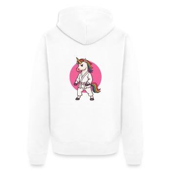 Karaté Licorne dessin animé - Arts martiaux - Veste à capuche bio Premium Unisexe - blanc - Dos - Thijin (182cm)