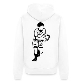 Rugby Junge - Unisex Premium Bio Zip Hoodie - Weiß - Hinten - Thijin (182cm)