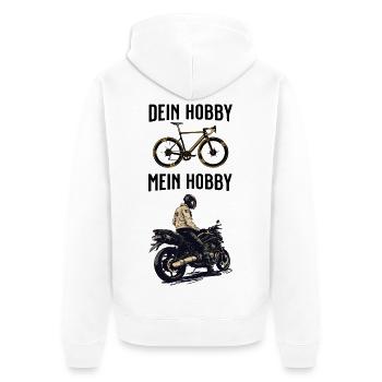Dein Hobby Mein Hobby - Unisex Premium Bio Zip Hoodie - Weiß - Hinten - Thijin (182cm)