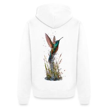 Leuchtende Kolibris und Wasserspritzer - Unisex Premium Bio Zip Hoodie - Weiß - Hinten - Thijin (182cm)