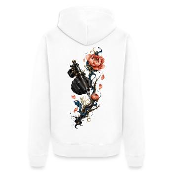 Steampunk-Nadel und Blumen - Unisex Premium Bio Zip Hoodie - Weiß - Hinten - Thijin (182cm)