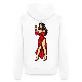 MAKABRE VANITAS REDLIPS - Unisex Premium Bio Zip Hoodie - Weiß - Hinten - Thijin (182cm)