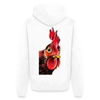 Hahnkopf Porträt - Unisex Premium Bio Zip Hoodie - Weiß - Hinten - Thijin (182cm)