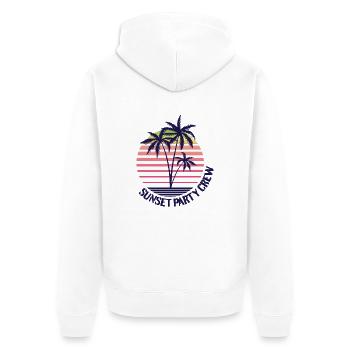 Sunset Party Crew - Sommer, Sonne, Palmen - Unisex Premium Bio Zip Hoodie - Weiß - Hinten - Thijin (182cm)